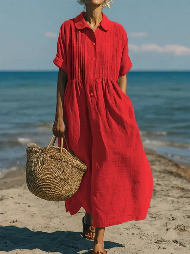 Women's Linen Button Shirt Dress