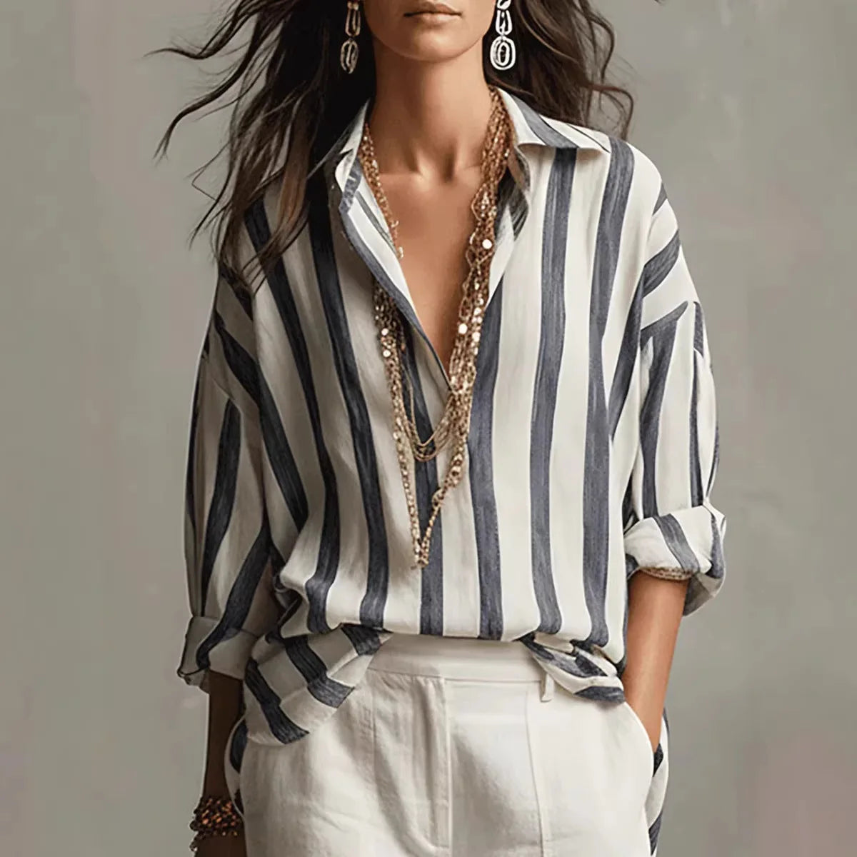 Women's Striped Linen Relaxed Shirt