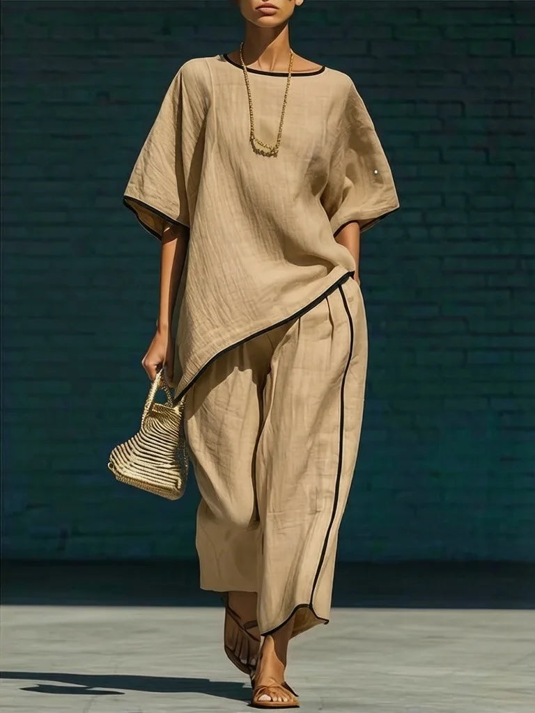 Women's Linen Oversized Cropped Wide Leg Trouser Set