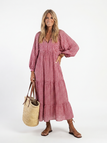 Women's Midi Dress Geometric Print Long Sleeve