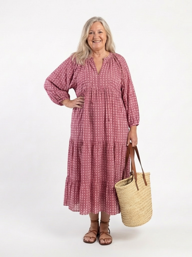 Women's Midi Dress Geometric Print Long Sleeve
