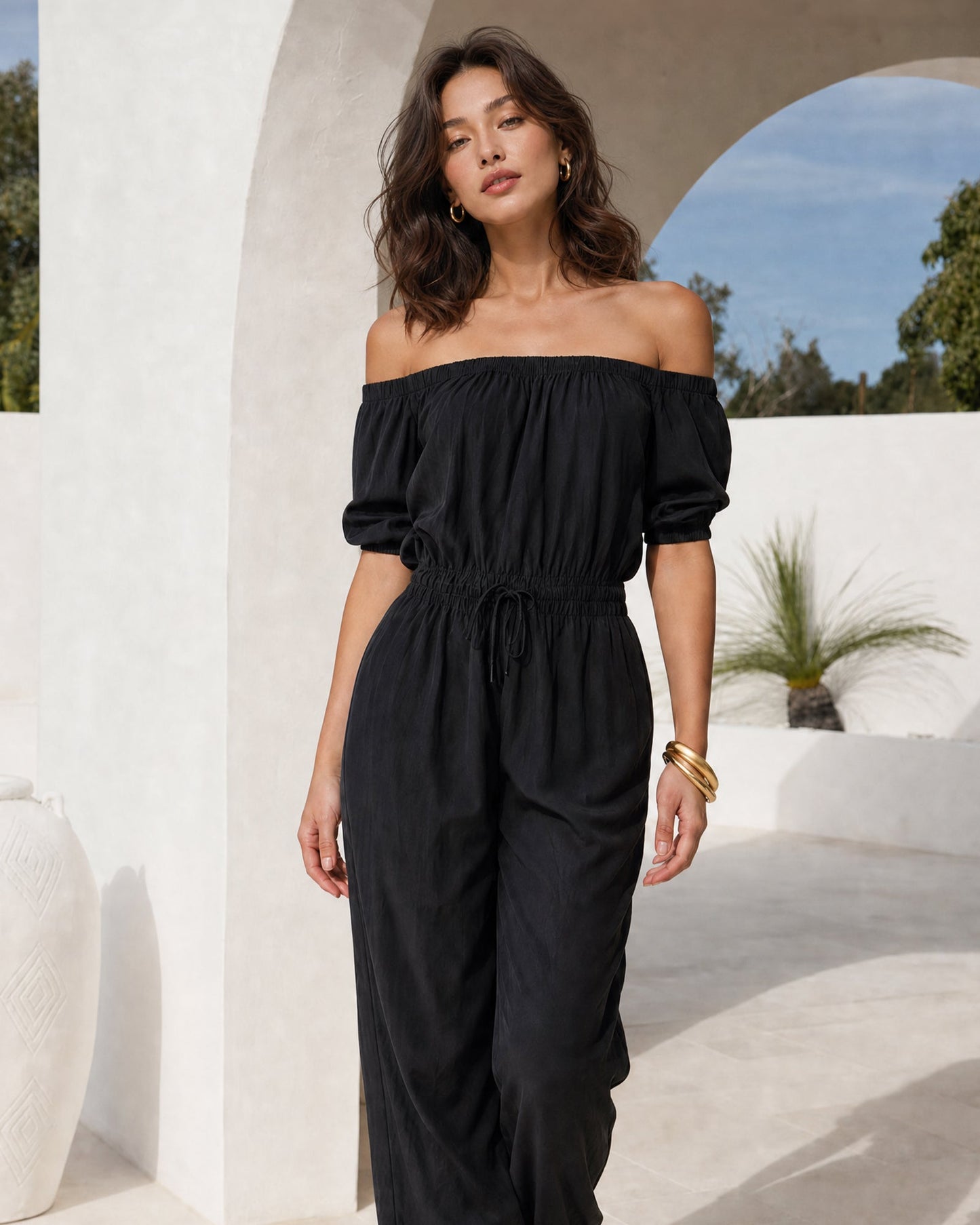 Women's Black Woven Sleeveless Jumpsuit – ModClo