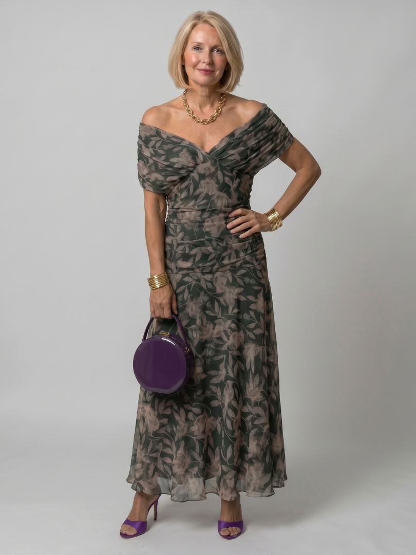 Carmen Flow Dress | Off Shoulder, Midi Length Summer Wedding Guest Dress 4