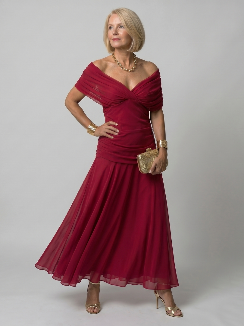 Carmen Flow Dress | Off Shoulder, Midi Length Summer Wedding Guest Dress 7