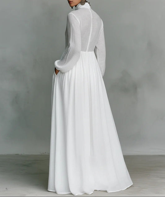 Women's Button-Front Maxi Dress Flowing White