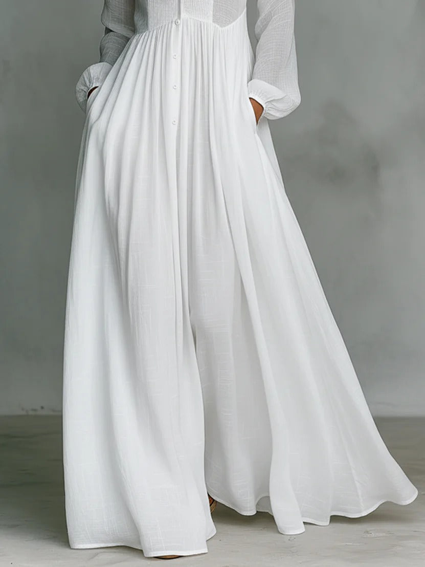 Women's Button-Front Maxi Dress Flowing White