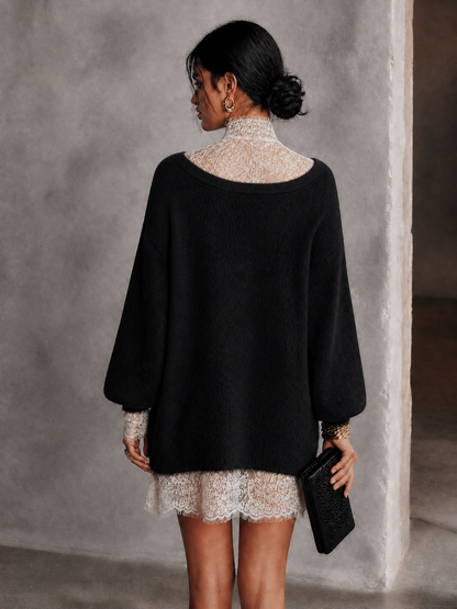 Women's Knit Lace Trim Mini Dress – ModClo