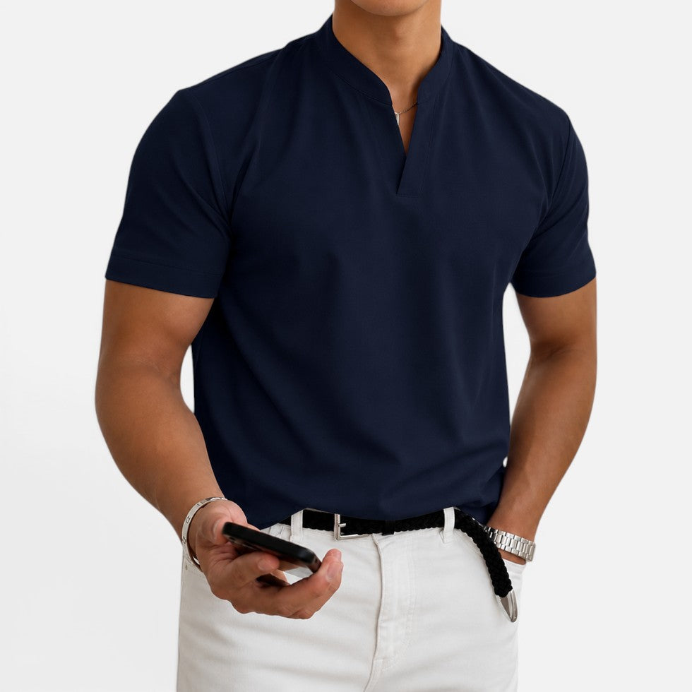 Men's Short-Sleeve Collarless V-Neck T Shirt – ModClo, view 3