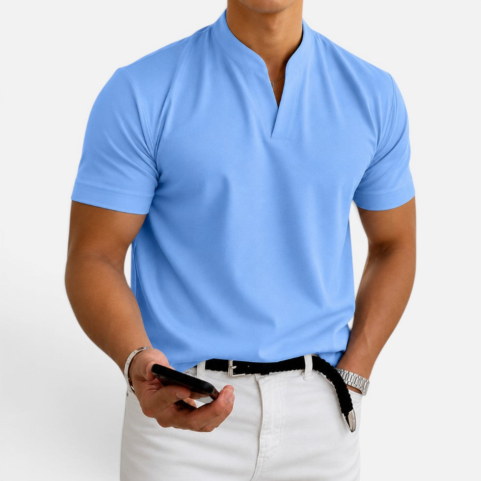 Men's Short-Sleeve Collarless V-Neck T Shirt – ModClo, view 7