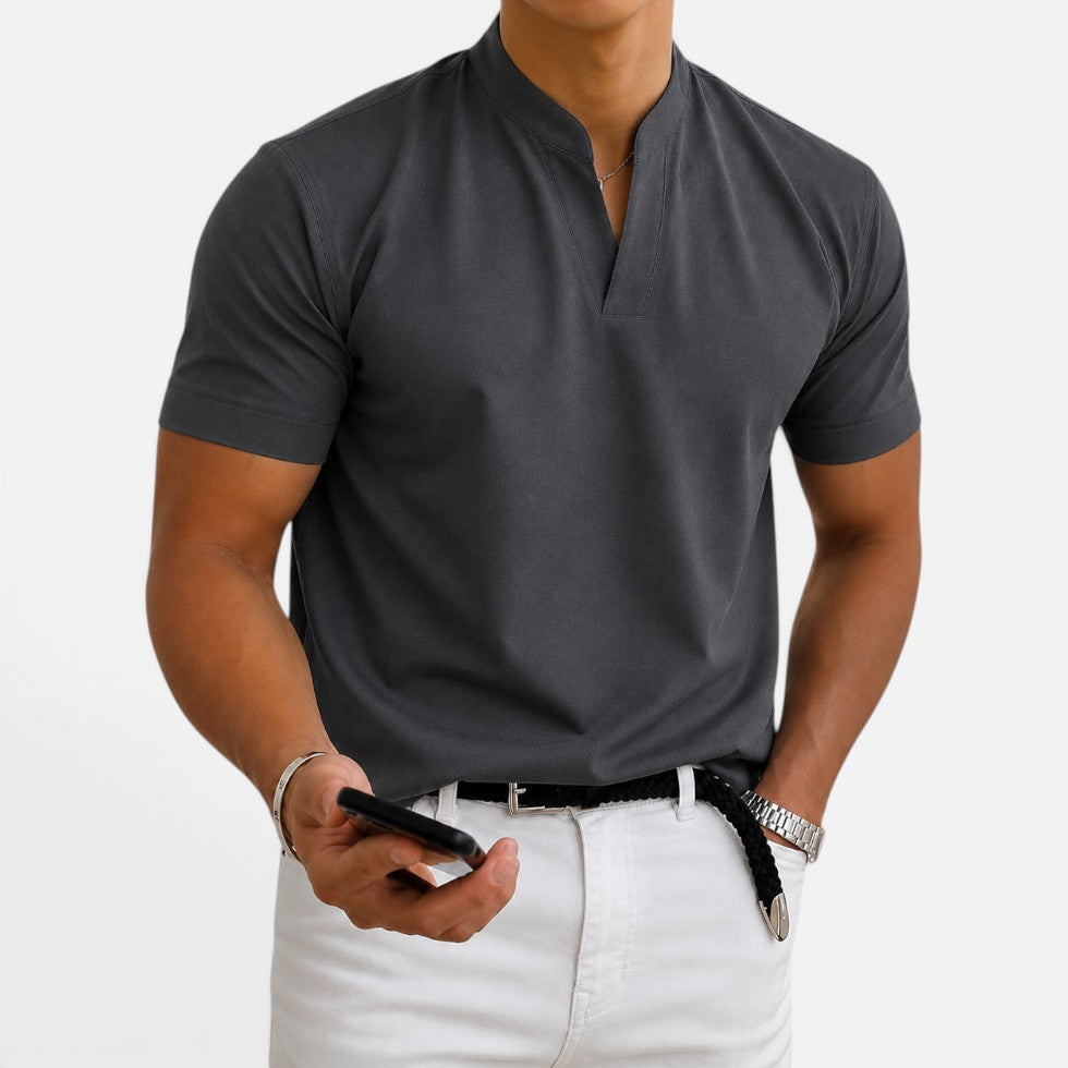 Men's Short-Sleeve Collarless V-Neck T Shirt – ModClo, view 6