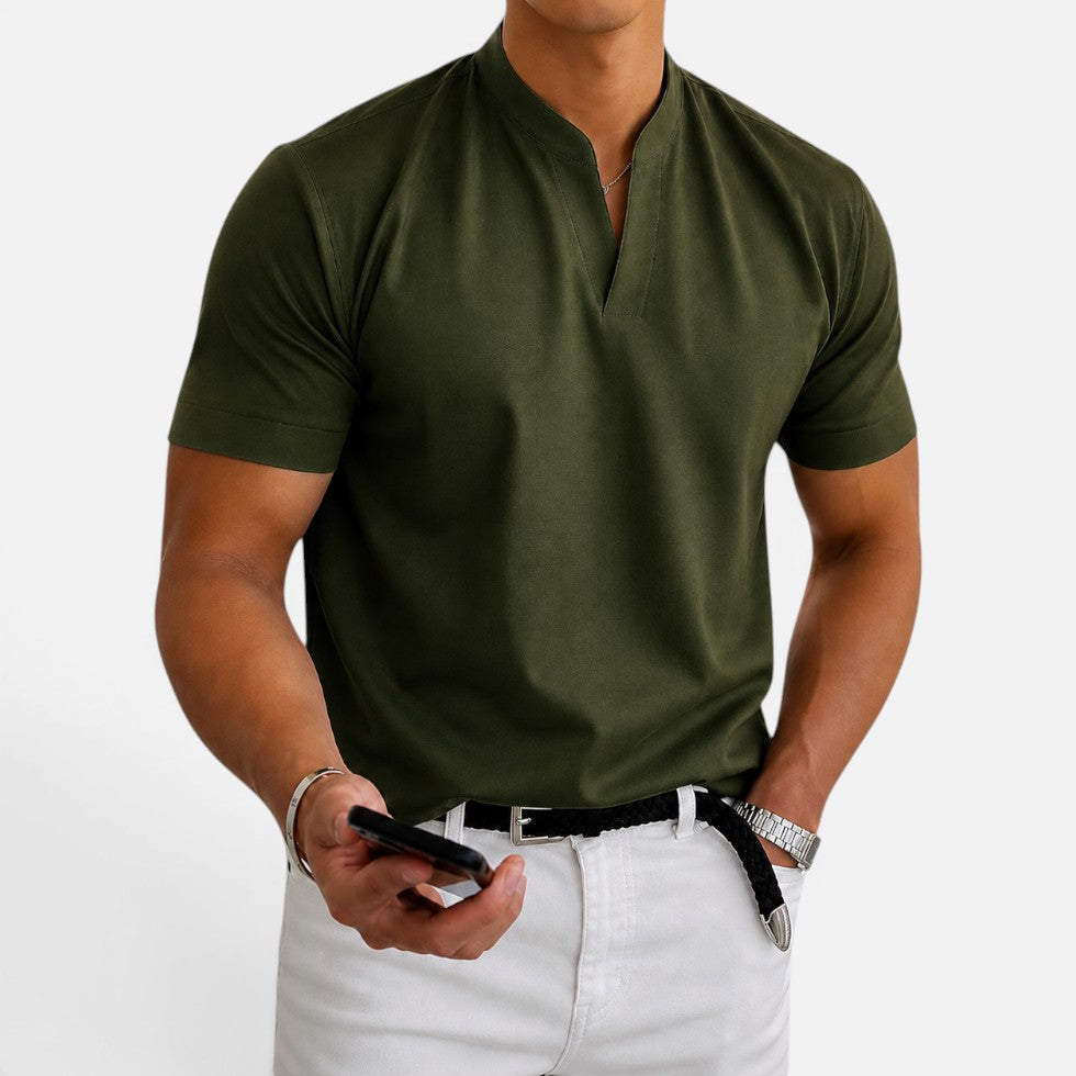 Men's Short-Sleeve Collarless V-Neck T Shirt – ModClo, view 4