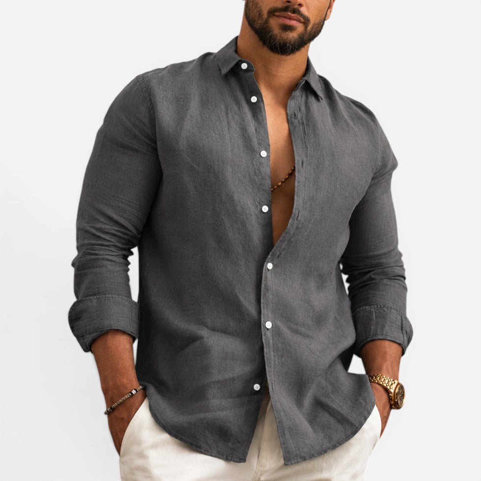Men’s Linen-Look Button Shirt – ModClo, view 2