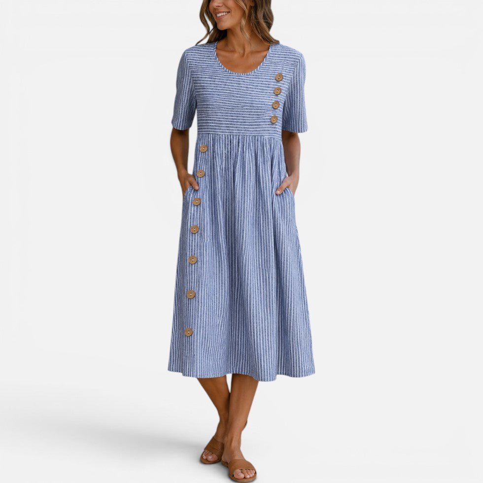 Striped Midi Dress with Button Detail – ModClo, view 3