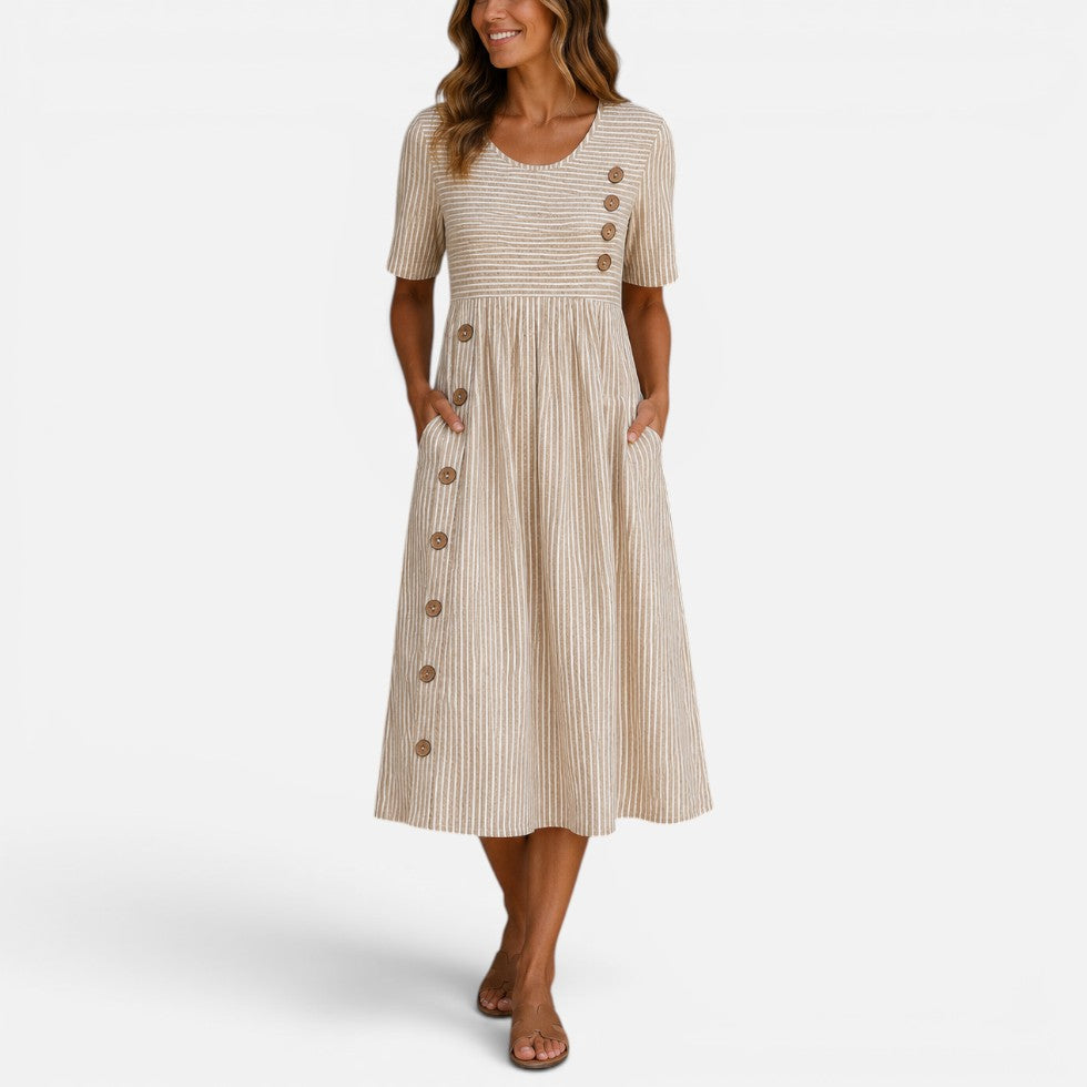 Striped Midi Dress with Button Detail – ModClo, main view