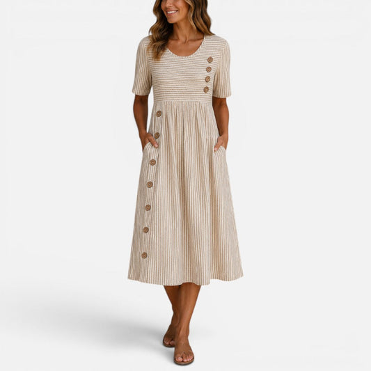 Striped Midi Dress with Button Detail – ModClo, main view