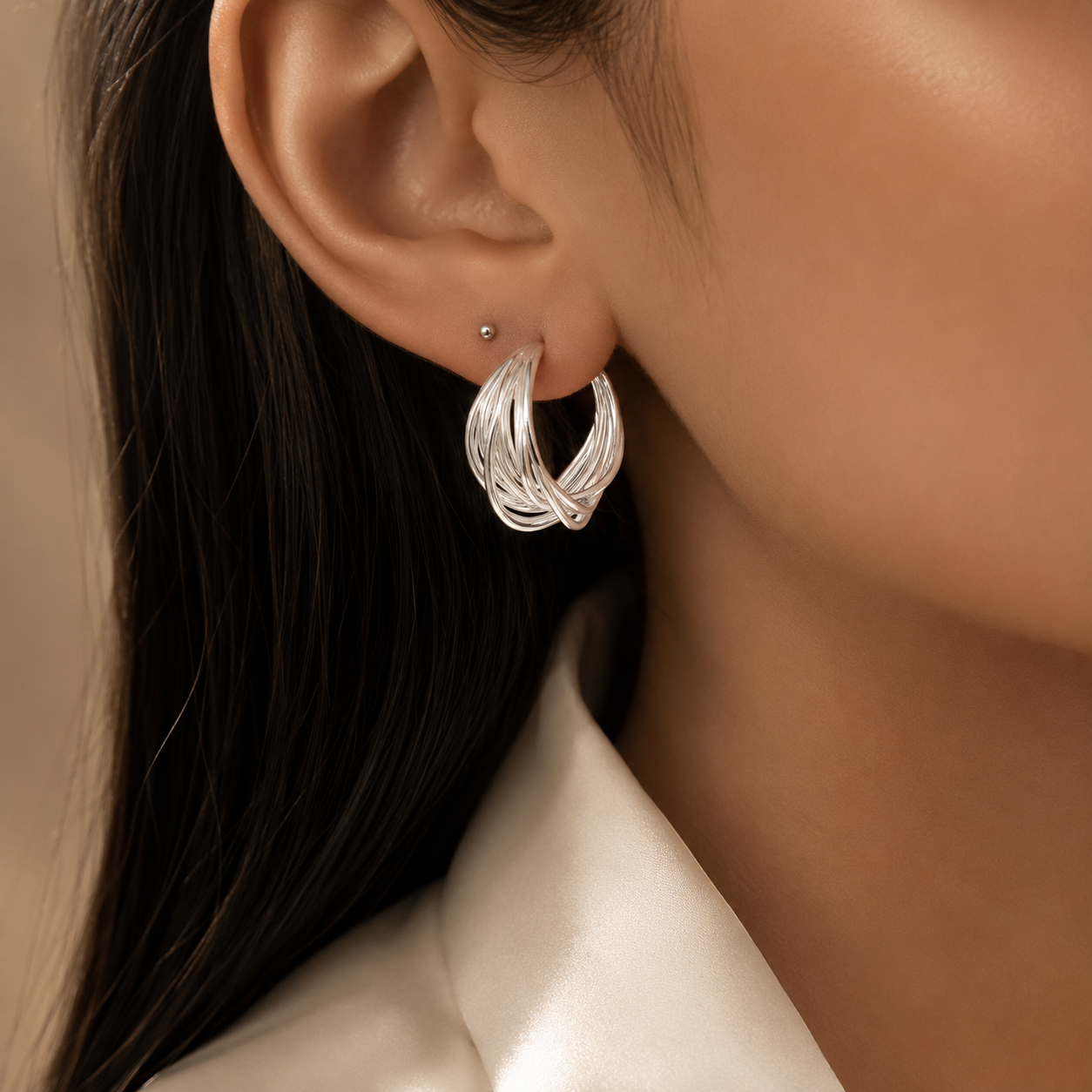 Sterling Silver Hoop Earrings for Women, Cubic Zirconia