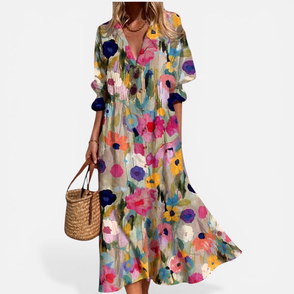 Relaxed Printed Shirt Dress with Button Front
