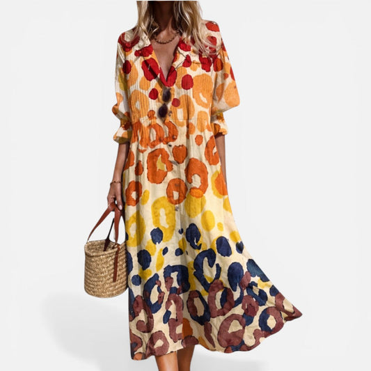 Relaxed Printed Shirt Dress with Button Front