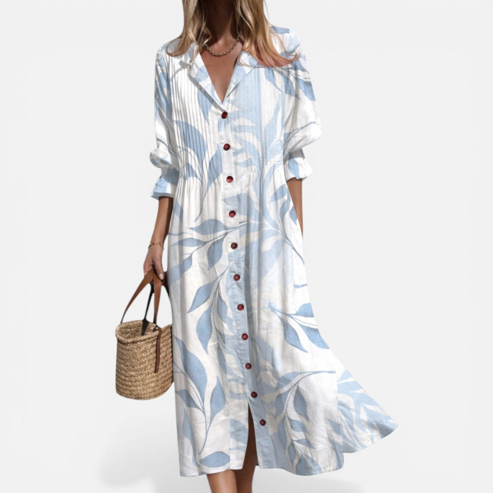 Relaxed Printed Shirt Dress with Button Front