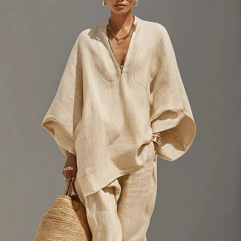 Women's Linen Batwing Top & Tapered Trouser Set