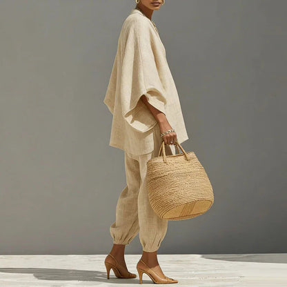 Women's Linen Batwing Top & Tapered Trouser Set