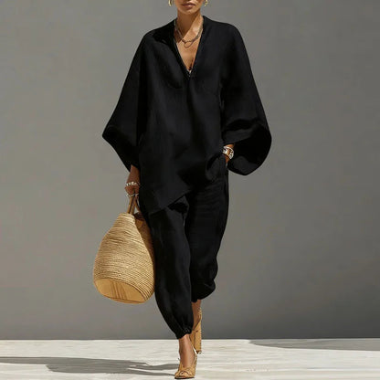 Women's Linen Batwing Top & Tapered Trouser Set