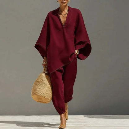 Women's Linen Batwing Top & Tapered Trouser Set