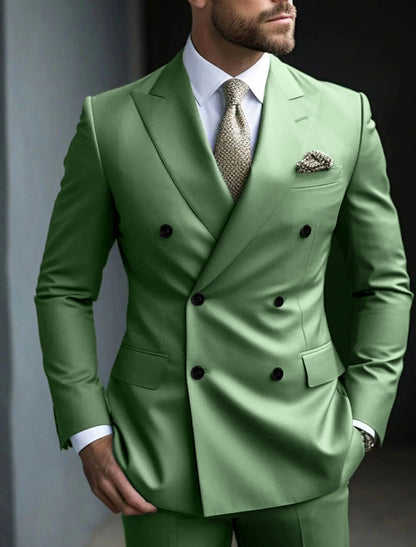 Men's Double Breasted Suit Structured Green
