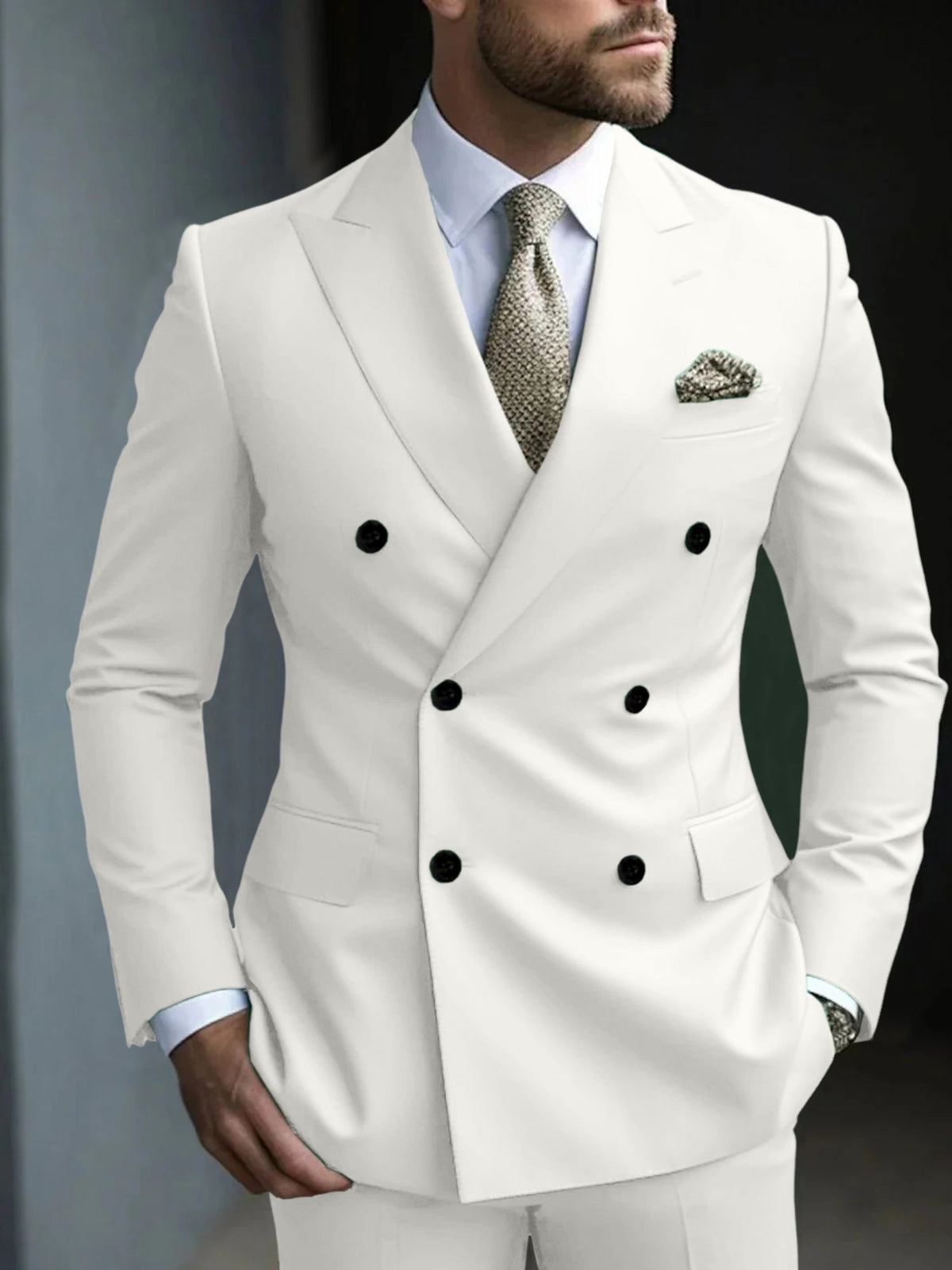 Men's Double Breasted Suit Structured Green
