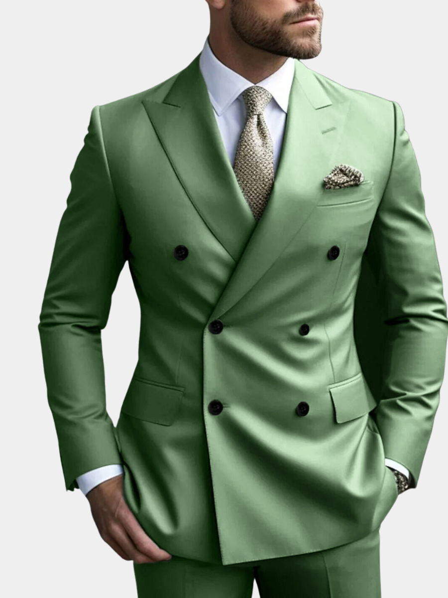 Men's Double Breasted Suit Structured Green