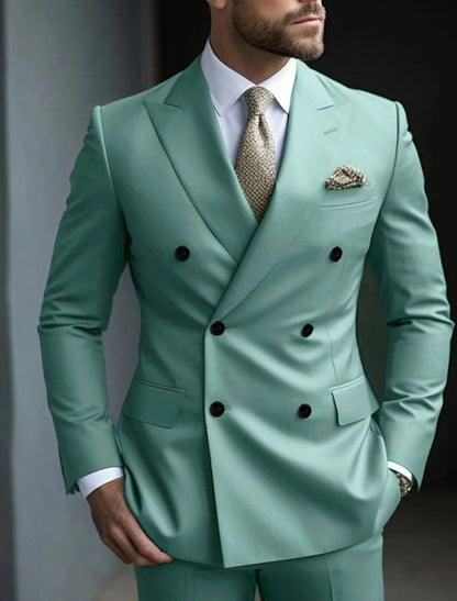 Men's Double Breasted Suit Structured Green