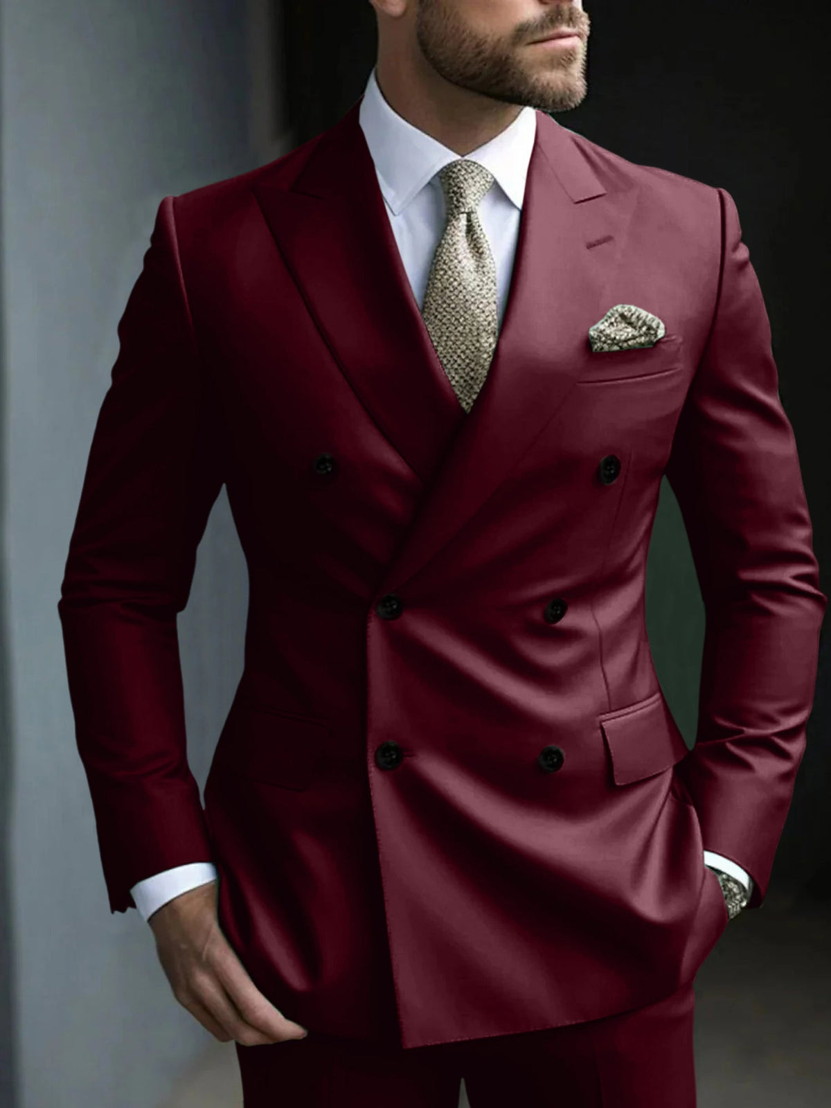 Men's Double Breasted Suit Structured Green