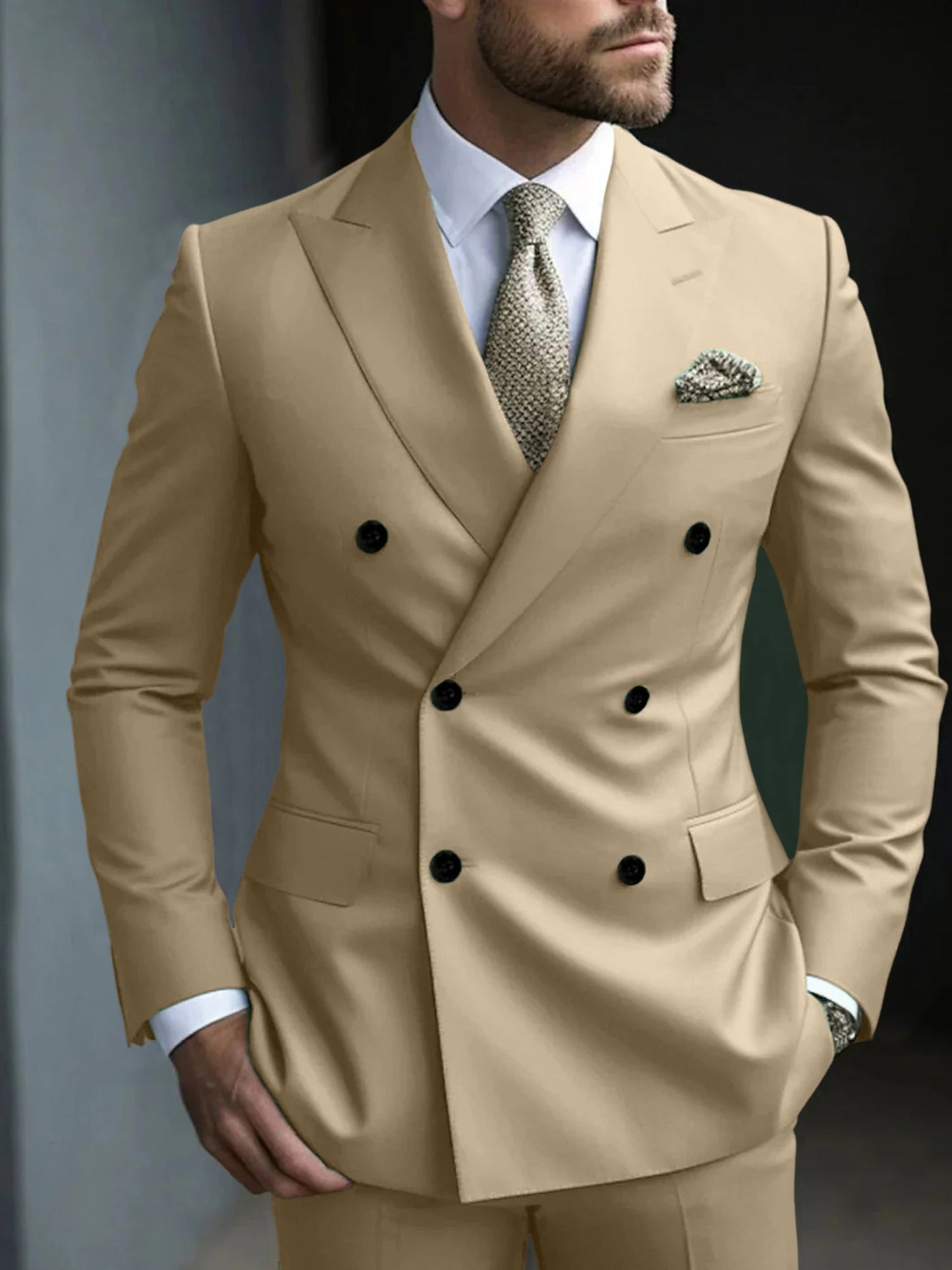 Men's Double Breasted Suit Structured Green