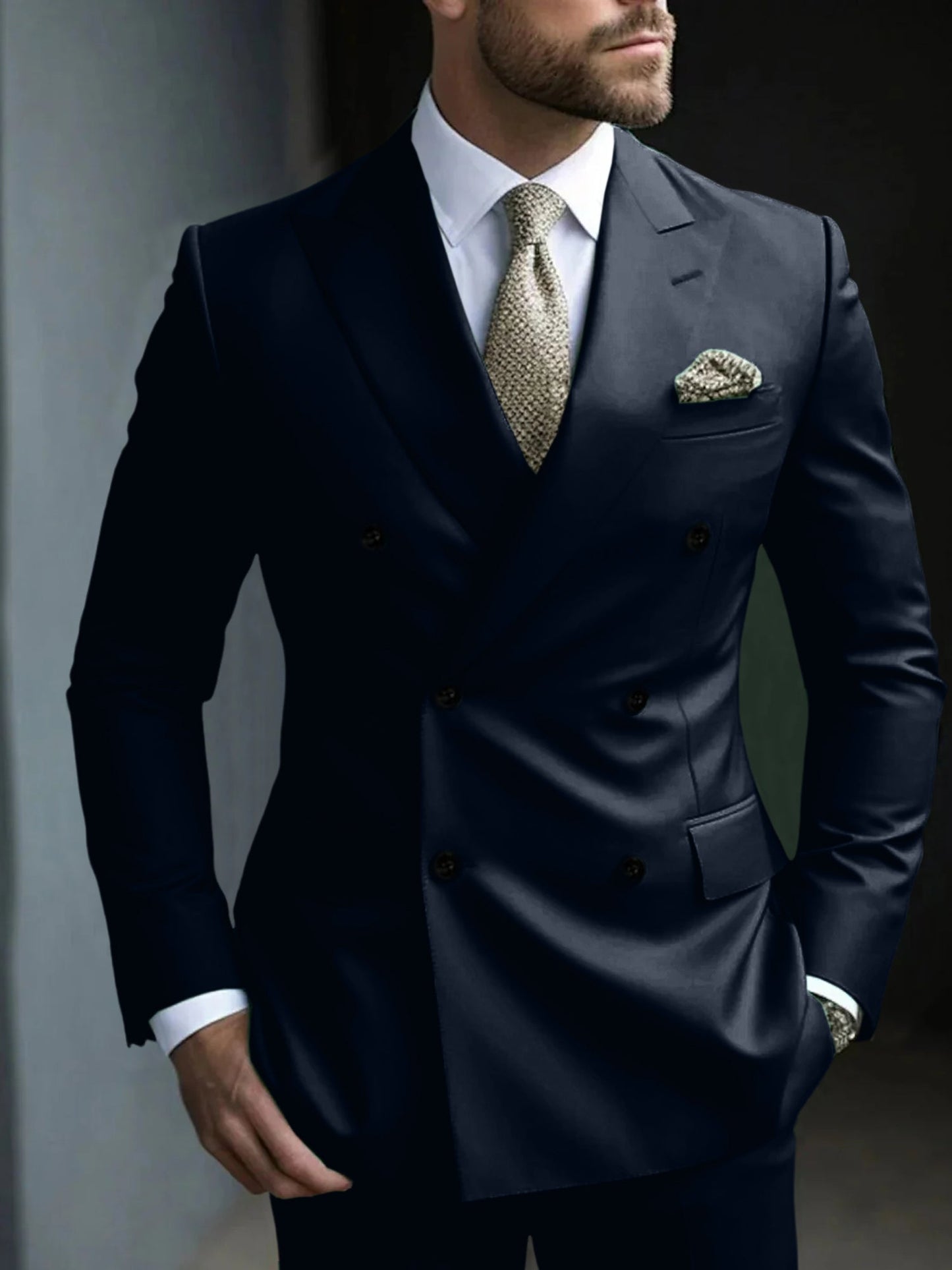 Men's Double Breasted Suit Structured Green