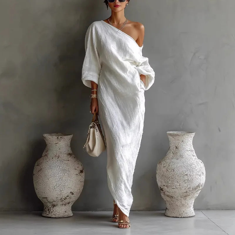 Women's Linen One-Shoulder Maxi Dress