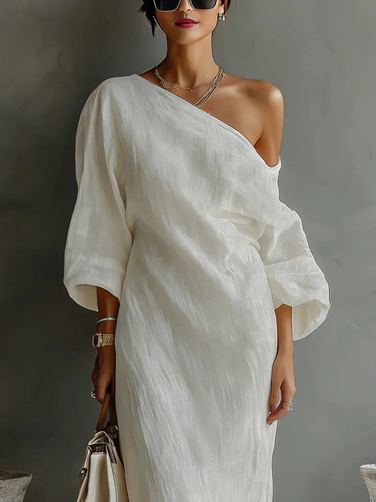Women's Linen One-Shoulder Maxi Dress
