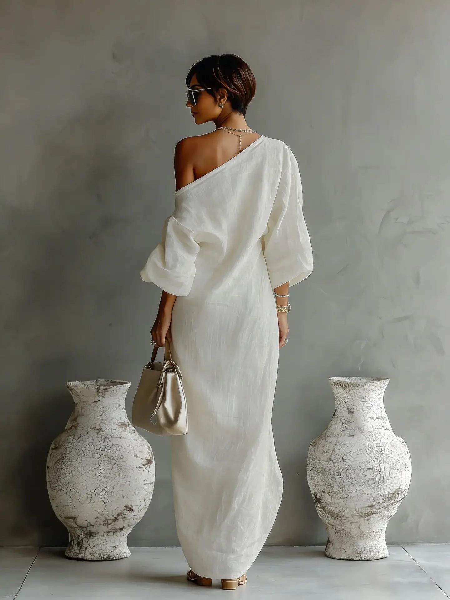 Women's Linen One-Shoulder Maxi Dress