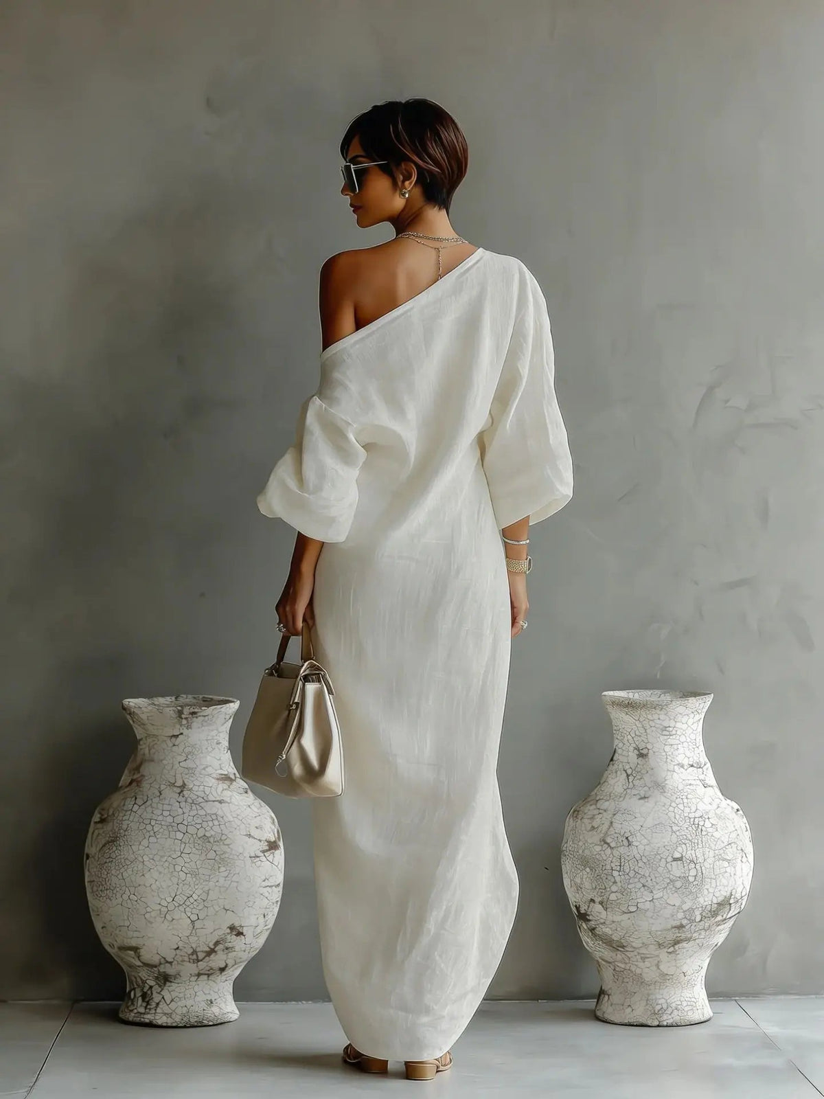 Women's Linen One-Shoulder Maxi Dress