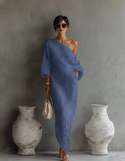 Women's Linen One-Shoulder Maxi Dress