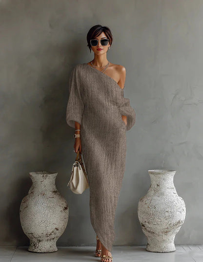 Women's Linen One-Shoulder Maxi Dress