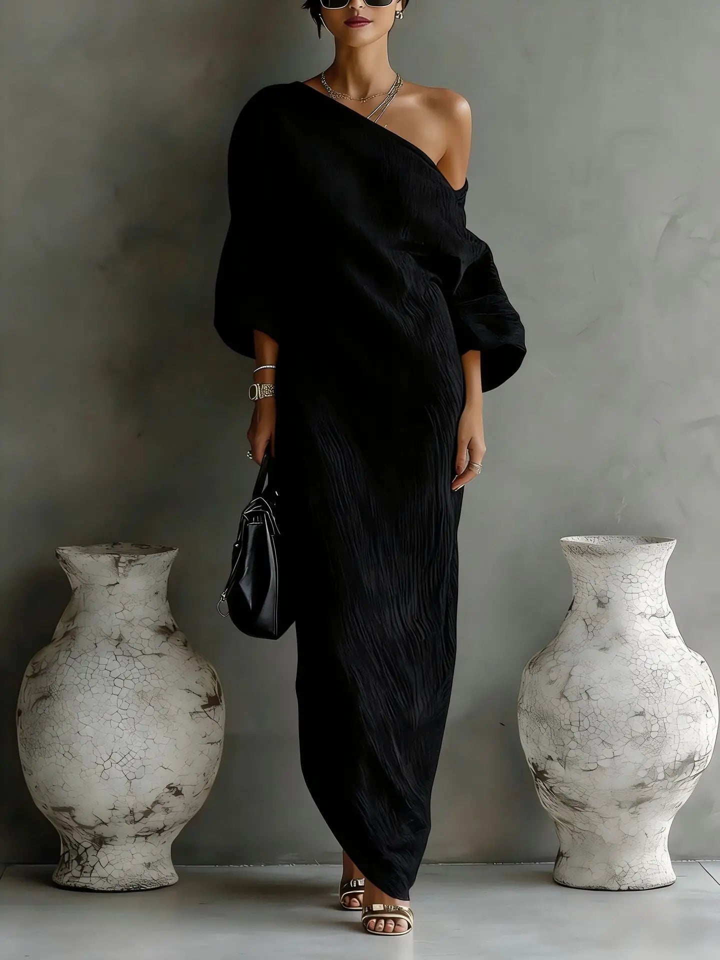 Women's Linen One-Shoulder Maxi Dress