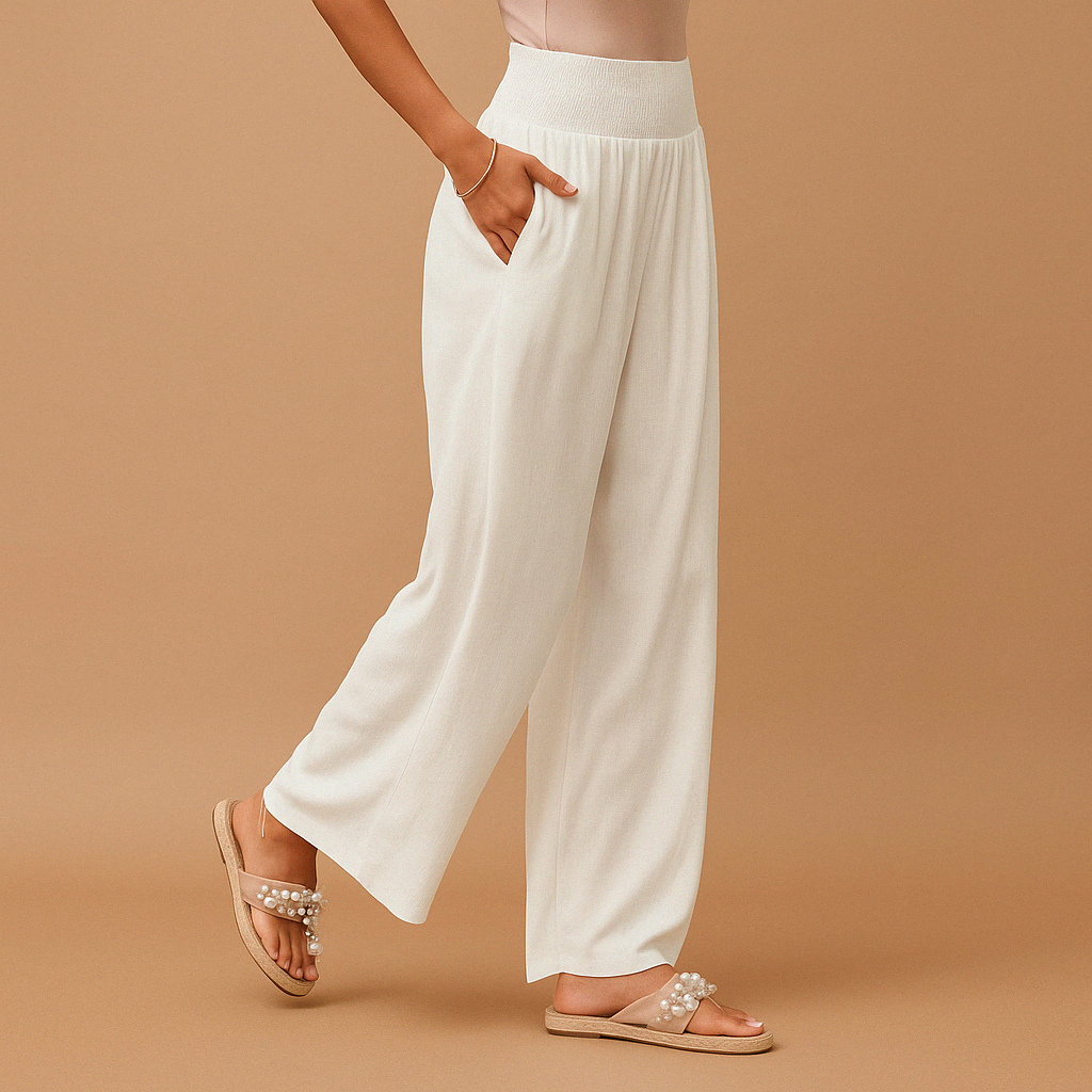Women's High-Waisted Linen Trousers Elastic