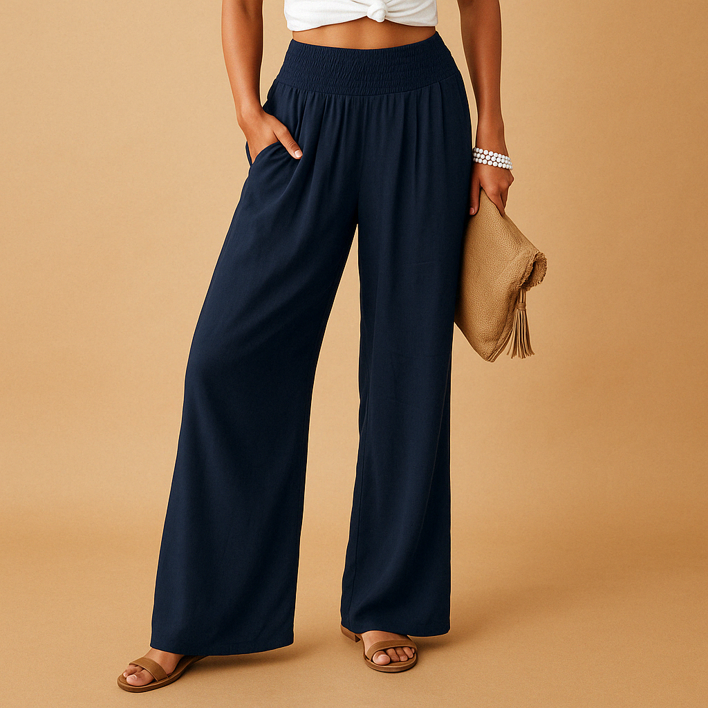 Women's High-Waisted Linen Trousers Elastic