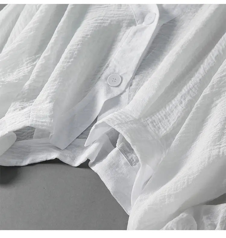 Women's Linen V-Neck Button Blouse Long Sleeve