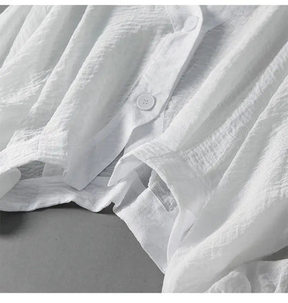 Women's Linen V-Neck Button Blouse Long Sleeve