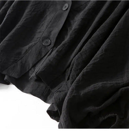 Women's Linen V-Neck Button Blouse Long Sleeve