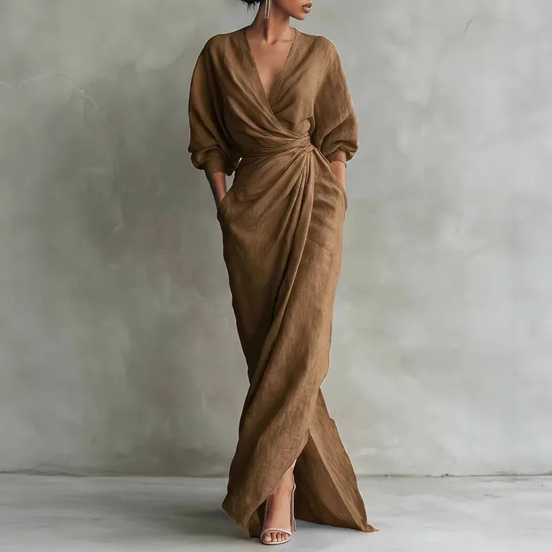 Women's Wrap Waist Batwing Sleeve Maxi Dress