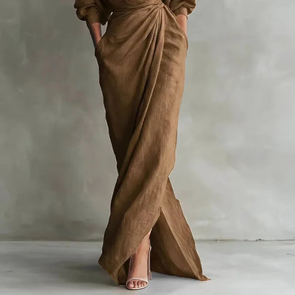 Women's Wrap Waist Batwing Sleeve Maxi Dress