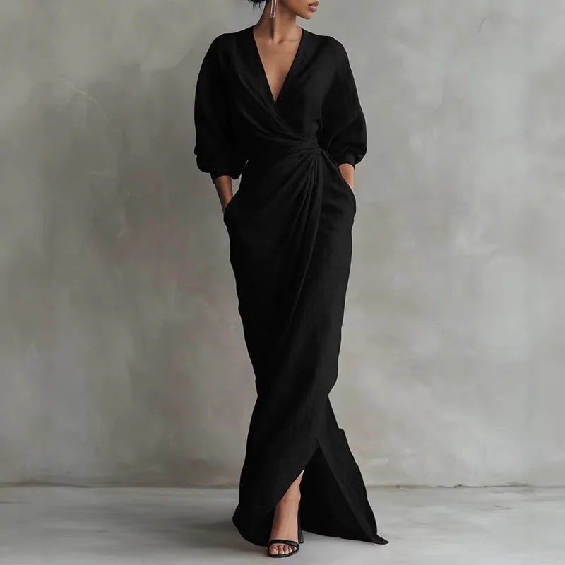 Women's Wrap Waist Batwing Sleeve Maxi Dress