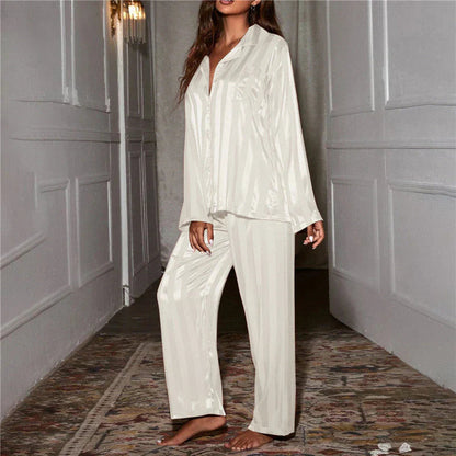 Women's Satin Pyjama Set Wrap Top Striped
